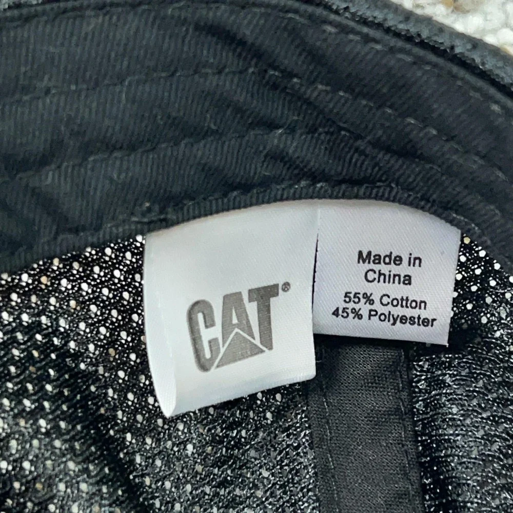 CAT Hat Cap Strap Back Black Yellow Mesh‎ Trucker VIP Mens Workwear Construction